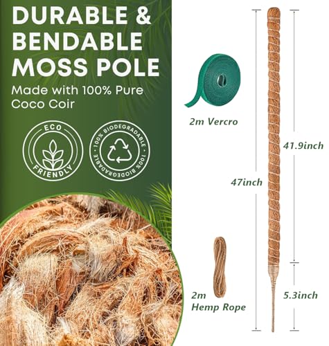 MAFONE Moss Pole, 47 Inch Bendable Moss Pole Plant Support for Monstera for Climbing Plants Indoor, Handmade Coco Coir Plant Pole Sticks Support Stakes