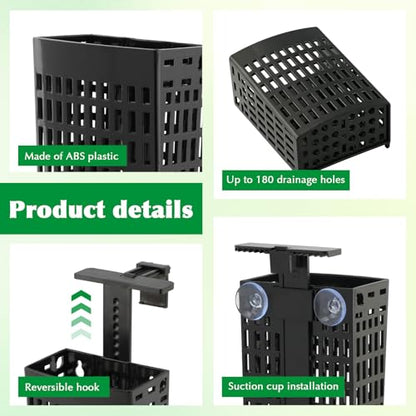 4 Pack Adjustable Aquarium Plant Holders, Hanging Hydroponic Baskets for Fish Tank, Height-Adjustable Extendable Hook, Include Plant Clips & Grow Sponges