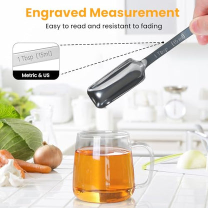 23 Pcs Stainless Steel Measuring Spoons Set with Leveler, Metal Round & Rectangular Spoons plus 5 Mini Teaspoons for Precise Cooking and Baking, Standard Sizes with Clear Engraved Markings - size: 23 Pcs