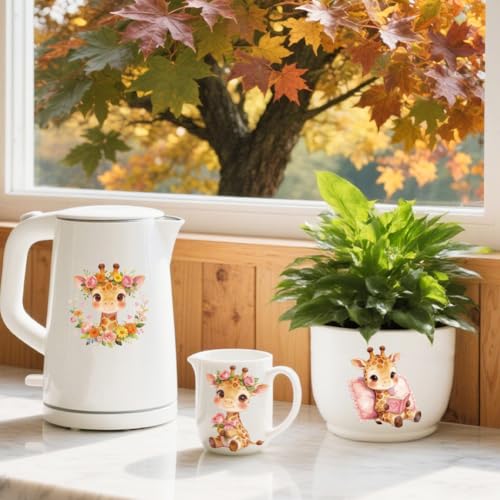 Peacoblue 18 Sheets Rub on Transfers for Crafts, Giraffes with Green Plants 3.6"x3.9" UV DTF Cup Wraps Waterproof Cold Transfers Stickers for Wood Glass Metal Cup Tumblers Mirrors Mugs Home Decor - style: Giraffes with Green Plants