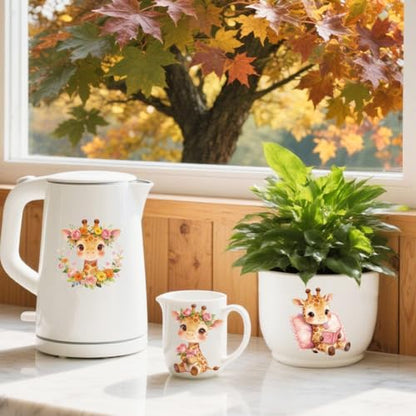 Peacoblue 18 Sheets Rub on Transfers for Crafts, Giraffes with Green Plants 3.6"x3.9" UV DTF Cup Wraps Waterproof Cold Transfers Stickers for Wood Glass Metal Cup Tumblers Mirrors Mugs Home Decor - style: Giraffes with Green Plants