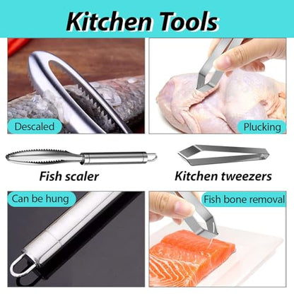 6 Shrimp Deveining Tool Stainless Steel, FRIVASTIC Shrimp Peeler Fish Scraper, Fish Scaling Tool Shrimp Cleaner, Fish Bone Tweezers Fish Cleaning Knife, Pin Bone Tweezers for Salmon Shrimp Fish - color: 6 Shrimp Deveining Tool