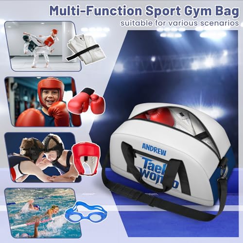 Custom Name Taekwondo Karate Duffle Bag for kids Boy Girls - Personalized Martial Arts Gear Bag - color: Taekwondo Motion
