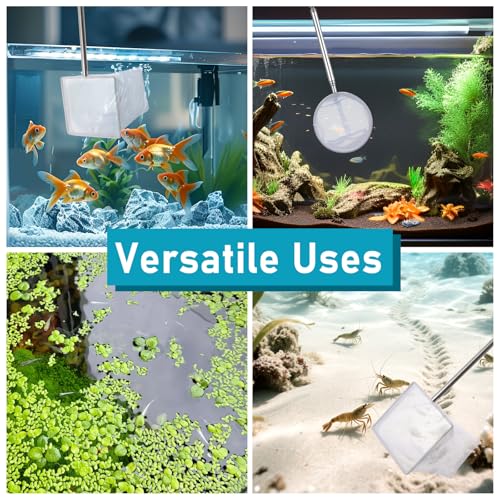 4 PCS Fish Tank Shrimp Net Extendable Handle, Aquarium Stainless Steel Small Fishing Net with Adjustable Handle Fishtank Nets Small Nets for ShrimpFish Circle Square Brine ShrimpNet for Aquarium