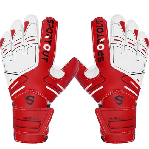 Sportout Youth&Adult Goalie Goalkeeper Gloves,Strong Grip for The Toughest Saves, with Finger Protect & 4+3MM Latex to Give Splendid Protection to Prevent Injuries,4 Colors - color: Red, size: 6