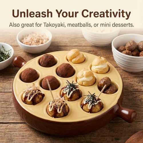 Hemoton Ceramic Escargot Baking Dish, 12 Holes Snail Plate with Handles, Round Mushroom Server for Oven to Table, Scallop Shrimp Appetizer Tray, Kitchen Cooking Pan for Home, Restaurant, 6.75 Inch