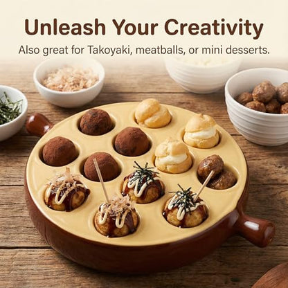 Hemoton Ceramic Escargot Baking Dish, 12 Holes Snail Plate with Handles, Round Mushroom Server for Oven to Table, Scallop Shrimp Appetizer Tray, Kitchen Cooking Pan for Home, Restaurant, 6.75 Inch