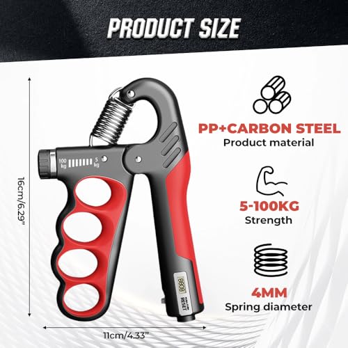 Hand Gripper Strengthener, Hand Squeezer Adjustable Resistance, Grip Strengthener Forearm Strengthener, Hand Exerciser for Muscle Building and Injury Recover, Forearm Strengthener - color: Red