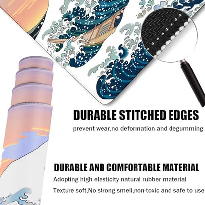 Japanese Large Mouse Pad,Desk Mat Office Desk Pad, Extended Large Mouse Mat for PC, Stitched Edges Gamer Mousepad 35.4 X 15.7 Inch Long Mice Pad, Sunset Sea - color: Sunset Sea, size: 35.4" x 15.7"