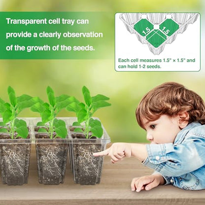 10 Packs Seed Starter Tray with Elevated Lid, 120 Cells Thicken Seed Starting Trays Kit with Adjustable Humidity Vent, Clear Cell Tray and Heightened Lids for Greenhouse & Gardens, Green - color: Green, size: 10 Packs, NO light