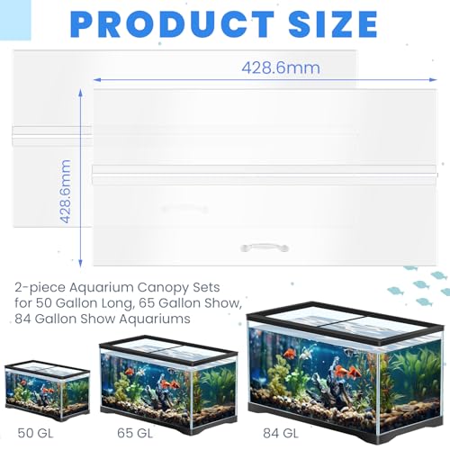 Sieral Aquarium Lids Polycarbonate Canopy 2 Pieces Set 16.87 x 16.87 x 0.12 Inch for 50/65/84 Gallon with Center Brace Aquariums Cover Fish Tank Lid with a Hook Knife, Clear