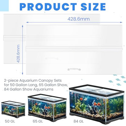 Sieral Aquarium Lids Polycarbonate Canopy 2 Pieces Set 16.87 x 16.87 x 0.12 Inch for 50/65/84 Gallon with Center Brace Aquariums Cover Fish Tank Lid with a Hook Knife, Clear