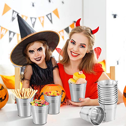 Toyvian Mini Metal Buckets with Handles, 4inch 12pcs Silver Tinplate Flower Pots for Classroom Small Treats Goodie Gift Bags Alternative for Kids Holiday Sandbox Toys