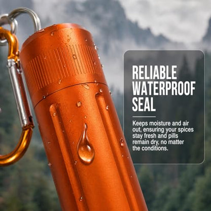 Waterproof Pill Container, Airtight Metal Tube Storage with Dual-Opening Lids, Hooks, Aluminium Smell Proof Keychain Spice Bottle Portable Case for Camp, Travel, Outdoor