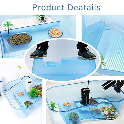 Plastic Turtle Tank Reptile Habitat Pet Terrariums Turtles Tank Aquarium Terrapin Topper Basking with Platform Plants,Durable,Safe, Non-Toxic(Blue) - color: Blue