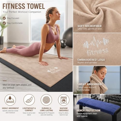 Microfiber Gym Bench Towel with Fitted Corner Hood, Camel - color: Camel