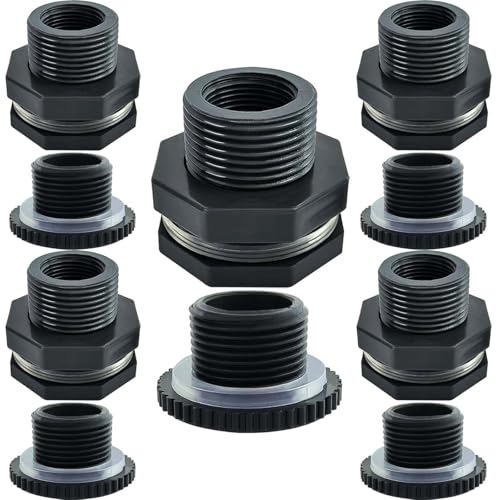 YSIL PVC Bulkhead Fitting 1 Inch Female Water Tank Connector with Plugs Pipe Fitting for 1-7/8"(48 mm) Water Tanks,Rain Barrels, Aquariums,Pools 5 Pack