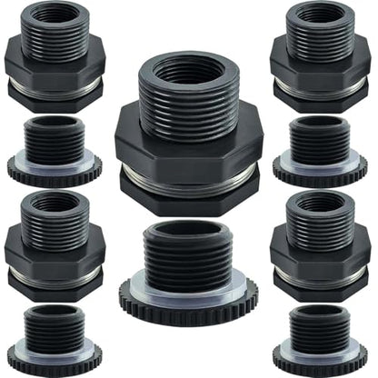 YSIL PVC Bulkhead Fitting 1 Inch Female Water Tank Connector with Plugs Pipe Fitting for 1-7/8"(48 mm) Water Tanks,Rain Barrels, Aquariums,Pools 5 Pack