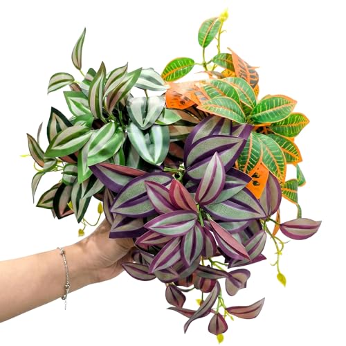 5 Pcs Reptile Plants & Habitat Decor Kit - 3 Artificial Hanging Plants & Large 3.3ft Jungle Vine Branch, Terrarium Tank Climbing Accessories for Crested Gecko, Bearded Dragon, Lizard, Snake, Chameleon
