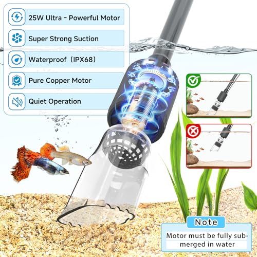 fishkeeper Electric Aquarium Vacuum Gravel Cleaner, 25W 6 in 1 Multifunction Fish Tank Cleaner Kit Gravel Vacuum for Fish Tank Adjustable Flow for Automatic Wash Sand & Water Changer