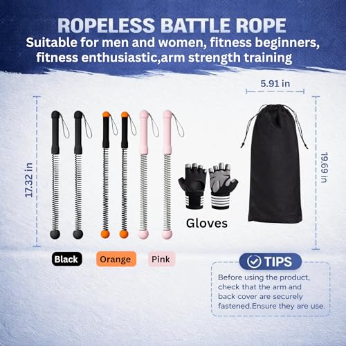 Cordless Battle Ropes (2 PCS) – Portable Weighted Ropeless Battle Rope Sticks with Hand Gloves for HIIT Workout, Home Gym Strength & Cardio Training (Pink)