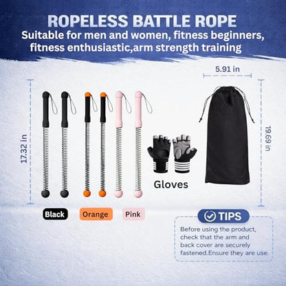 Cordless Battle Ropes (2 PCS) – Portable Weighted Ropeless Battle Rope Sticks with Hand Gloves for HIIT Workout, Home Gym Strength & Cardio Training (Pink)