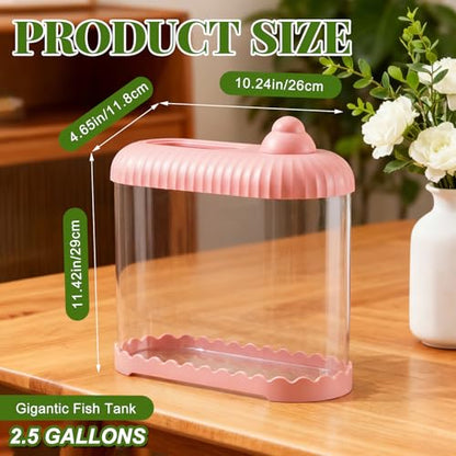 Pink 2 Gallon Plastic Aquaponic Betta Fish Tank Large Bowl Shatterproof Small Ecosystem Aquarium with Secure Buckle Lid, Clear Clarity for Terrarium, Flower Vase Betta Fish Tabletop Gifts - color: Pink