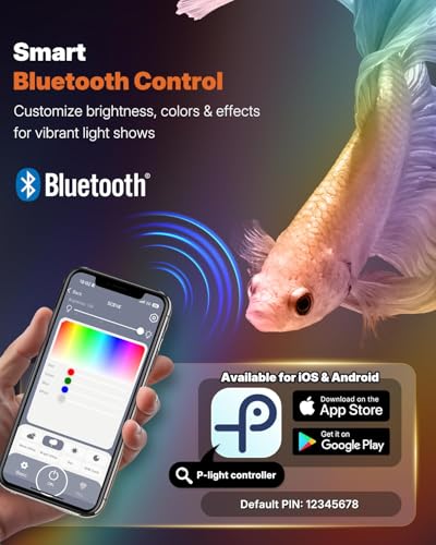Pawfly Aquarium Light for Plants, 14 W Bluetooth Fish Tank Light, Full Spectrum Aquarium Lights for 12"-18" Fish Tanks, Extendable 24/7 LED Lights with Timer Modes & Adjustable Brightness - size: 12"-18"