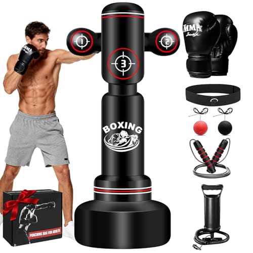 Punching Bag for Adults Teens, Standing Boxing Bag, Men Standing Kickboxing Bag, Suitable for MMA Dummy Karate Home Gym Training Equipment - color: Red and White