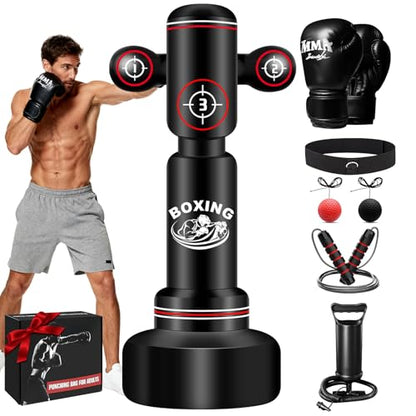 Punching Bag for Adults Teens, Standing Boxing Bag, Men Standing Kickboxing Bag, Suitable for MMA Dummy Karate Home Gym Training Equipment - color: Red and White