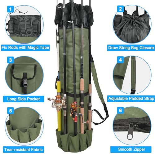 Fishing Rod Bag Pole Case, Portable Large Capacity Fishing Pole Carrier Case Oxford Waterproof Fishing Rod Organizer Travel Bag Fishing Gift for Men