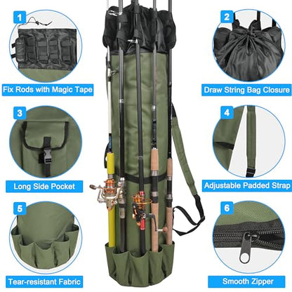 Fishing Rod Bag Pole Case, Portable Large Capacity Fishing Pole Carrier Case Oxford Waterproof Fishing Rod Organizer Travel Bag Fishing Gift for Men