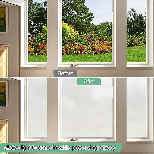 Frosted Glass Window Film,17.3x236.2 Inches Privacy Film Anti Uv, Frosted Window Privacy Film Non Adhesive, Window Film Privacy for Bathroom Home and Office