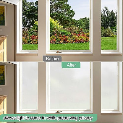 Frosted Glass Window Film,17.3x236.2 Inches Privacy Film Anti Uv, Frosted Window Privacy Film Non Adhesive, Window Film Privacy for Bathroom Home and Office