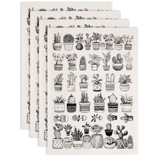 SUPERDANT 4PCS Potted Plants Underglaze Paper Transfer Cactus Transfer Paper for Clay Ceramic Porcelain Under Glaze Transfers for Pottery Enamel Decals Black Underglaze Decal Papers Handcrafted Gifts - style: Potted Plants
