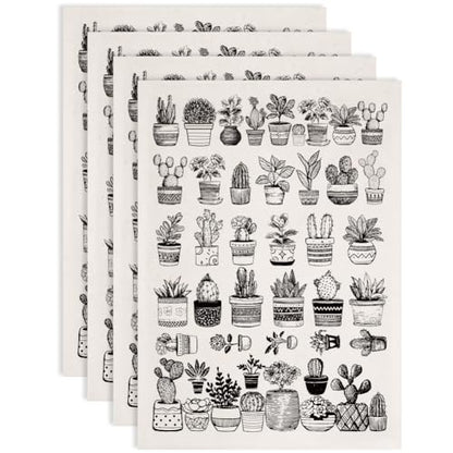 SUPERDANT 4PCS Potted Plants Underglaze Paper Transfer Cactus Transfer Paper for Clay Ceramic Porcelain Under Glaze Transfers for Pottery Enamel Decals Black Underglaze Decal Papers Handcrafted Gifts - style: Potted Plants