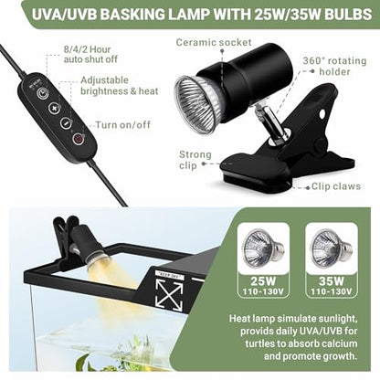 GOZILLA Mini Aquatic Turtle Tank Kit with Adjustable Lamp,PC Turtle Tank Starter Kit,Small Hermit Crab Tanks with Lid, Hanging Platform for Baby Turtles,Crabs,Fish.(11.8×7.24×7.1''/Black Kit) - color: Mini-Black01