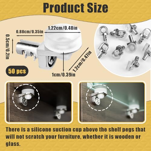 50 Pcs 1/5 Inch 5mm Shelf Pins - Cabinet Shelf Pegs with Silicone Suction Cups, Heavy Duty Shelf Pins for Support Kitchen Furniture, Shelf Pegs 5mm - color: 50-Pack