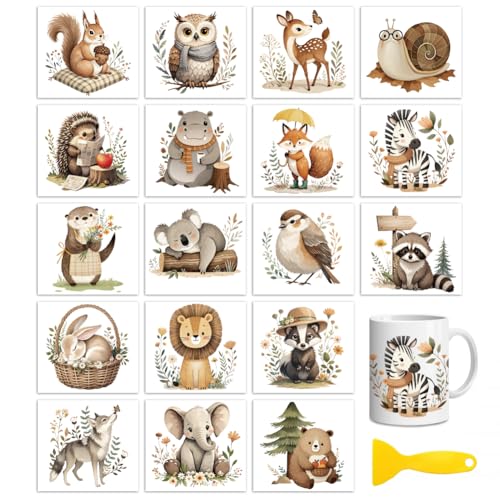 Peacoblue 18 Sheets Rub on Transfers for Crafts, Bohemian Forest Animals 3.6"x3.9" UV DTF Cup Wraps Waterproof Rub on Cold Transfers Stickers for Wood Glass Metal Cup Tumblers Mirrors Mugs Home Decor - style: Bohemian Forest Animals