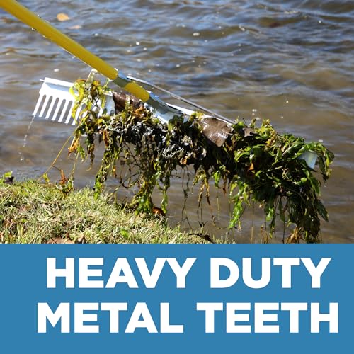 Jenlis Razer Rake Heavy Duty Collapsible Aluminum Lake Rake for Removal of Weeds, Leaves, & Floating Scum, Shoreline & Beach Landscaping Tool