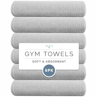 S&T INC. Microfiber Gym Towels, 6 Pack, 16" x 27" - color: Light Grey