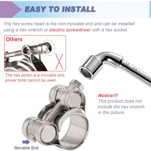4 Pack 1.05" T-Bolt Hose Clamps, 304 Stainless Steel Heavy Duty Hose Clamps, Turbo Intake Clamp Working Range 26mm-28mm for 1.05" Hose OD