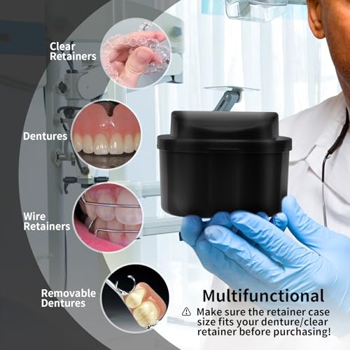 Annhua Denture Cup Retainer Cleaning Case Denture Soaking Container With Strainer Basket, Denture Cups For Soaking Dentures Mouthguard Storage Holder - Black - color: Black