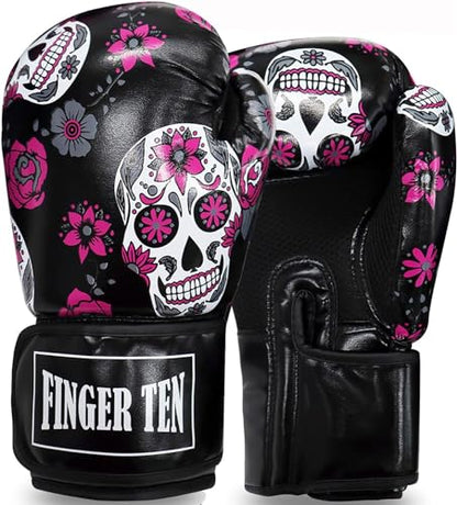 FINGER TEN Stylish Pattern Boxing Gloves Women 8-16 oz - color: Black Printed, size: 8 oz