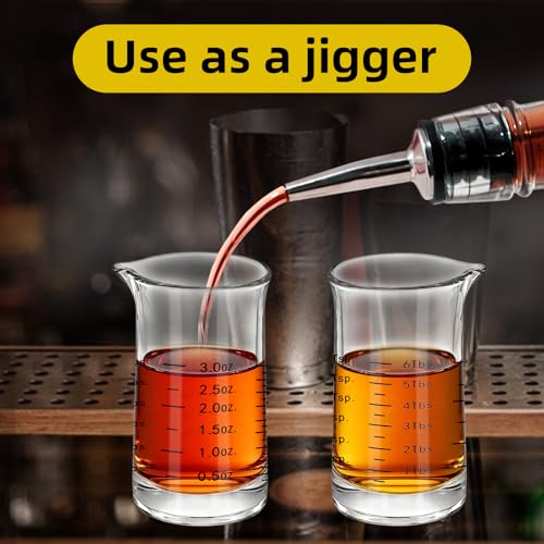 1Pc 3 Oz Glass Measuring Cup,Borosilicate Shot Glass with V-Shaped Spout-Black Red Line 90ml Precision Measuring Cup for Kitchen & Bar (1, Black) - color: Black