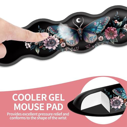 Large Gaming Mouse Pad, Keyboard Wrist Rest Pad & Wrist Support Mousepad Set, Stitched Edge, Extended, Non-Slip Base, Memory Foam Desk Mat for Office, Home,Aesthetics Floar Butterfly Moon - color: Aesthetics Floar Butterfly Moon