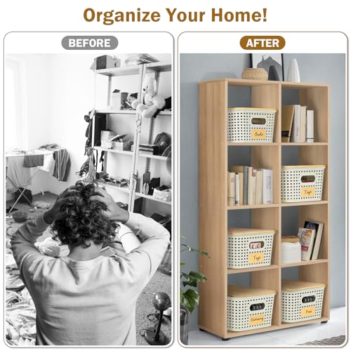 Stackable Storage Basket: Plastic Baskets Bins, Baskets for Organizing, Pantry Decorative Containers for Closets, Cabinets, Shelves(8 Pack, White)
