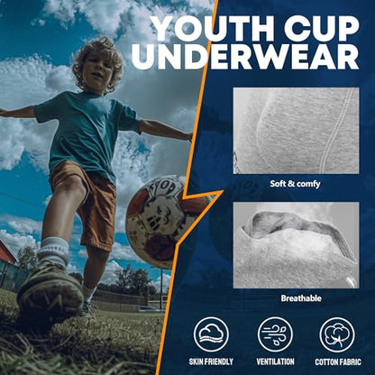 Davion 2-Pack Baseball Cup Youth Boys Underwear with kids Soft Athletic Cup - color: Light Grey-2pack, size: Medium