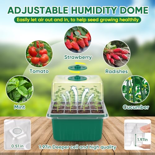 Self-Watering Seed Starter Tray Kit with Grow Light and Humidity Dome,3 Color Growing Light,5-Pack 60-Cell Plant Seedling Tray,Reusable Plastic Germination Trays,Timed Light Plant Starter Set