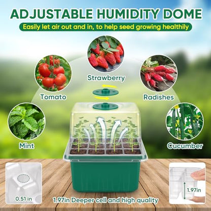 Self-Watering Seed Starter Tray Kit with Grow Light and Humidity Dome,3 Color Growing Light,5-Pack 60-Cell Plant Seedling Tray,Reusable Plastic Germination Trays,Timed Light Plant Starter Set